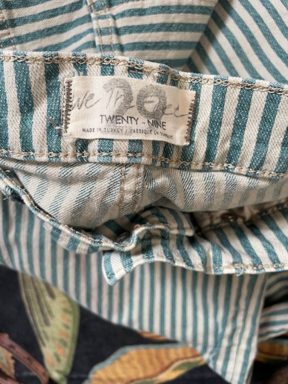 Free People Striped High-Waist Denim Jeans in Teal and White - Picture 3 of 6